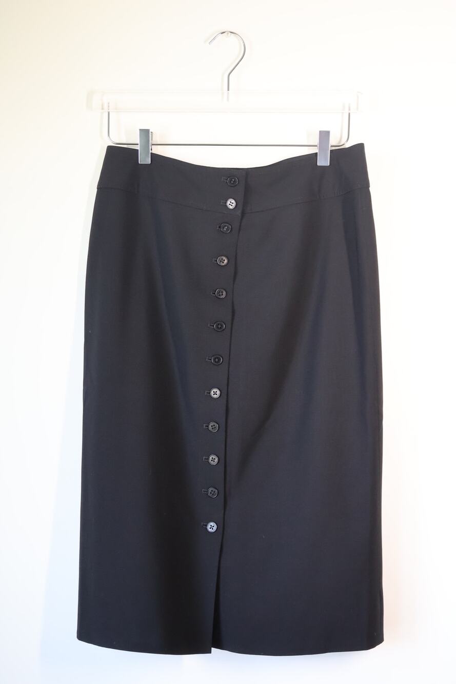 Ralph Lauren Black Wool Button Front Pencil Skirt Preppy Minimalist Academia 8